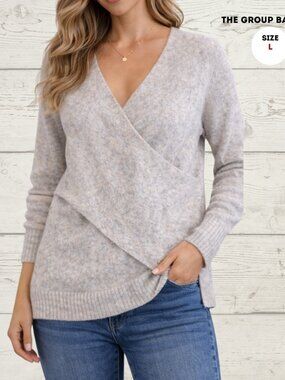Babaton Wrap Sweater – L – Wool Yak Blend Beige Sweater